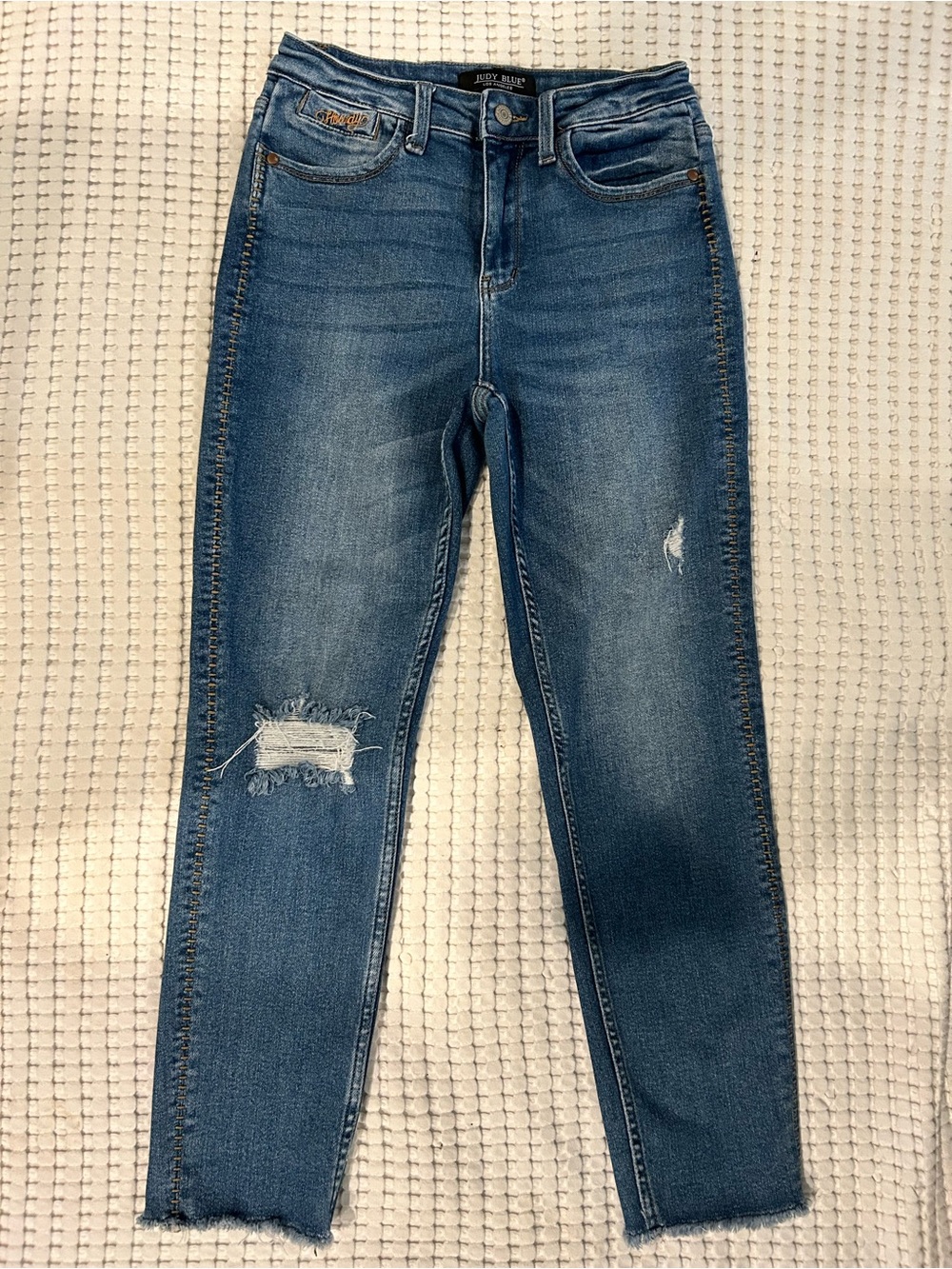 Judy Blue Relaxed Boyfriend Jeans w/Tan Stitching Detail